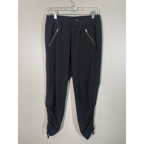 Athleta Aspire Ruched Black Athletic Capri Pants Size 4 Zip Pockets Eco-Friendly - Picture 2 of 12